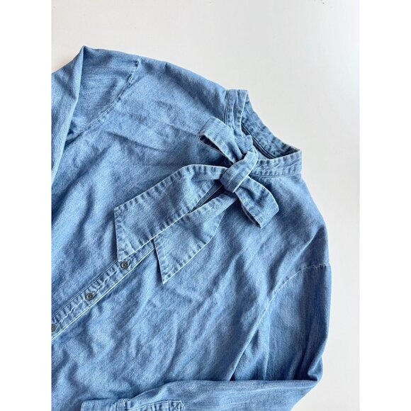 BODEN Fiona Indigo Cotton Denim Tie Neck Button Down Shirt Top, Size 12 - Picture 8 of 15
